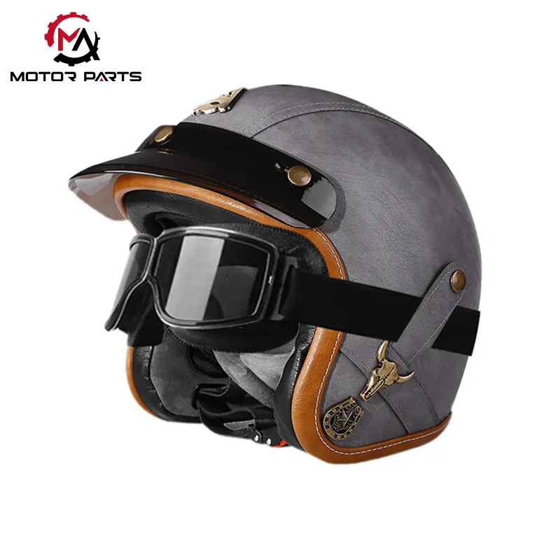 Helm Sepeda Motor Kulit Half Face Dengan Kacamata